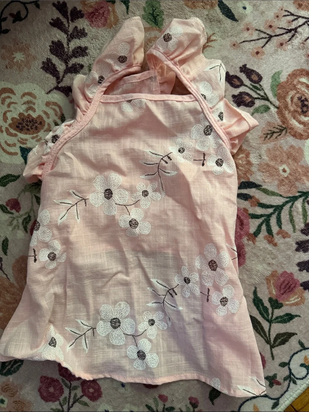 Pink Floral Embroidered Ruffle dog dress